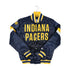 Adult Indiana Pacers Home Game Varsity Jacket in Navy by Starter - Front View