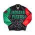 Adult Indiana Pacers 23-24' Black History Month Satin Jacket in Black by Starter in Black, Red, and Green - Front View