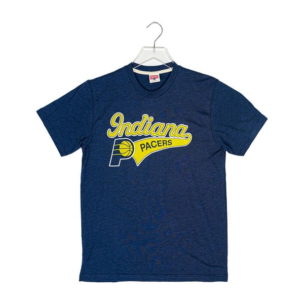 Adult Indiana Pacers Script Logo T-shirt in Navy by Homage - Front View