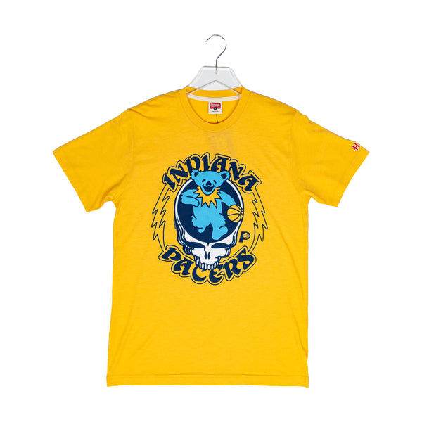 Adult Indiana Pacers Grateful Dead Bear T-shirt in Gold by Homage