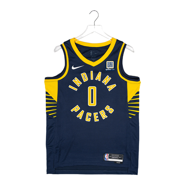 Adult Indiana Pacers Tyrese Haliburton Icon Swingman Jersey by Nike In Blue - Front View