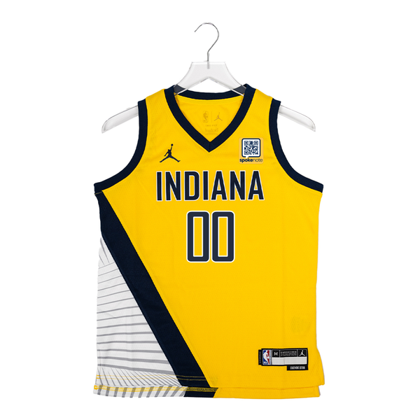 Youth Indiana Pacers Bennedict Mathurin #00 Statement Swingman Jersey by Jordan In Gold, Blue & White - Front View