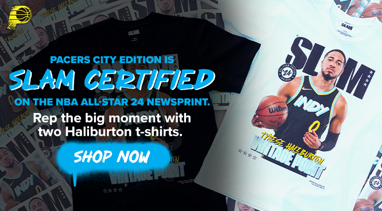 Pacers City Edition Is SLAM Certified On The NBA All-Star 24 Newsprint. Rep the big moment with two Haliburton t-shirts. SHOP NOW