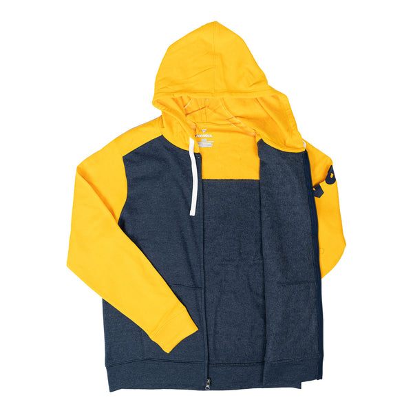 Adult Indiana Pacers Down and Distance Full Zip Hooded Fleece by Fanatics In Blue & Gold - Front View Unzipped