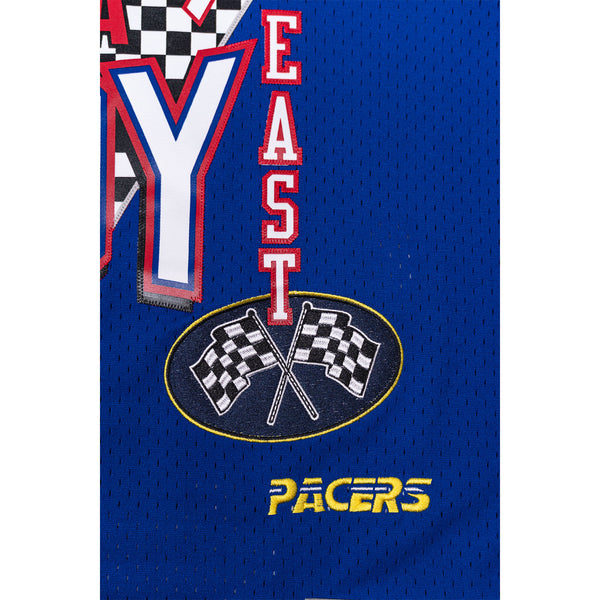 Adult Indianapolis 1985 NBA All-Star Game Highway Jersey by Mitchell and Ness - Zoomed in Checkered Flag Logo View