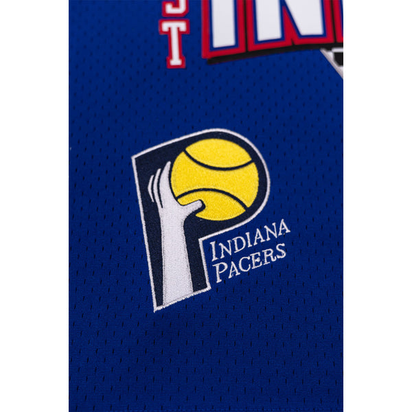 Adult Indianapolis 1985 NBA All-Star Game Highway Jersey by Mitchell and Ness - Zoomed in Pacers Logo View