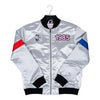 Adult Indianapolis NBA All-Star Weekend 1985 Lightweight Satin Jacket by Mitchell and Ness In Silver - FrontView