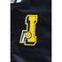 Adult Indiana Pacers Collegiate Corduroy Varsity Jacket in Black by Mitchell and Ness - Zoomed in Logo View