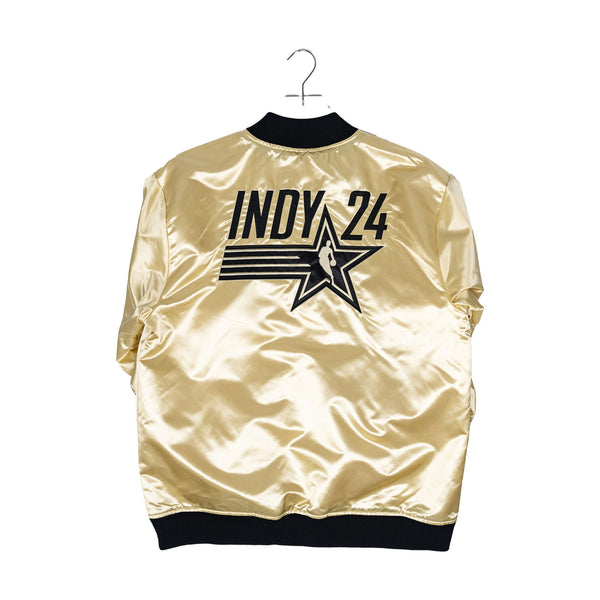 Adult NBA All-Star 2024 Indianapolis Lightweight Satin Jacket in Gold by Mitchell and Ness - Back View