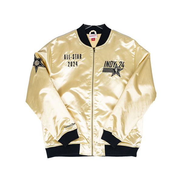 Adult NBA All-Star 2024 Indianapolis Lightweight Satin Jacket in Gold by Mitchell and Ness - Front View