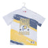 Adult Indiana Pacers Paintbrush T-shirt by Mitchell and Ness In White, Blue & Gold - Front View