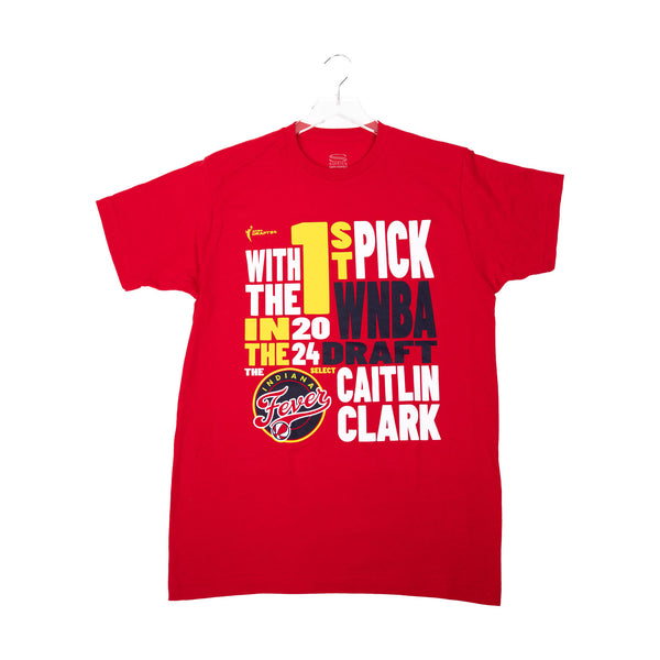 Adult Indiana Fever Caitlin Clark Draft Night T-shirt in Red by Stadium Essentials - Front View