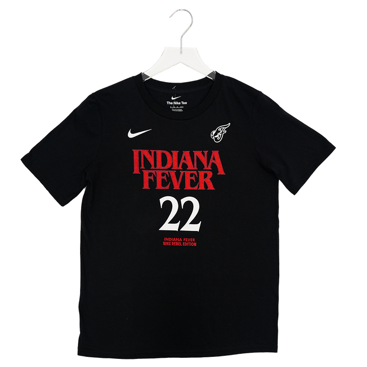 Youth Indiana Fever #22 Caitlin Clark Stranger Things Name and Number T-shirt in Black by Nike