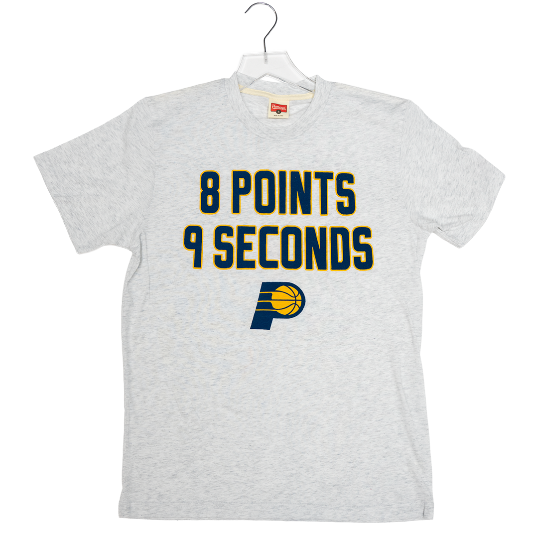 Adult Indiana Pacers 8 Points 9 Seconds T-shirt in Grey by Homage