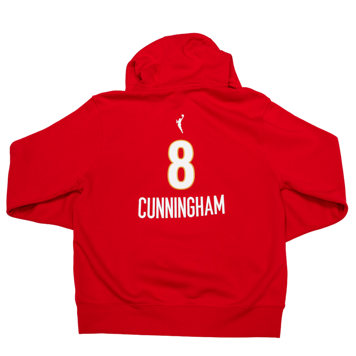 Red hoodie with number 8 and name 'Cunningham' on the back against a white background