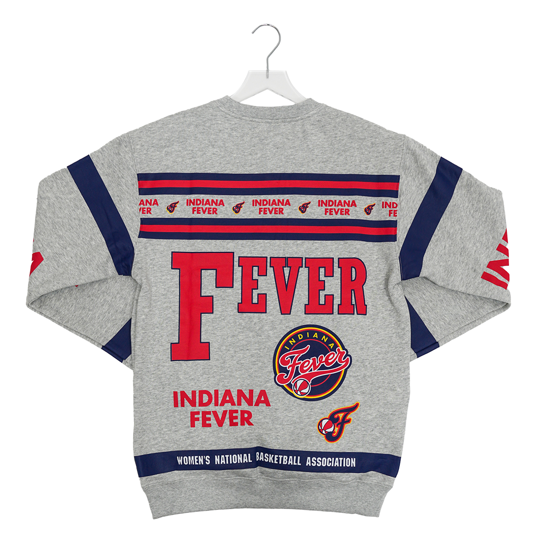 Adult Indiana Fever All Over Print Crewneck Sweatshirt in Grey by Mitchell and Ness
