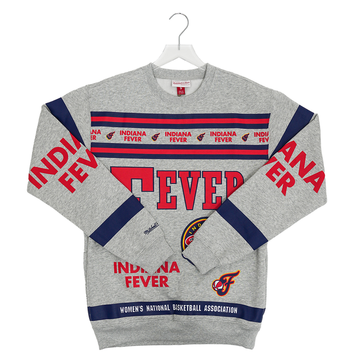 Adult Indiana Fever All Over Print Crewneck Sweatshirt in Grey by Mitchell and Ness