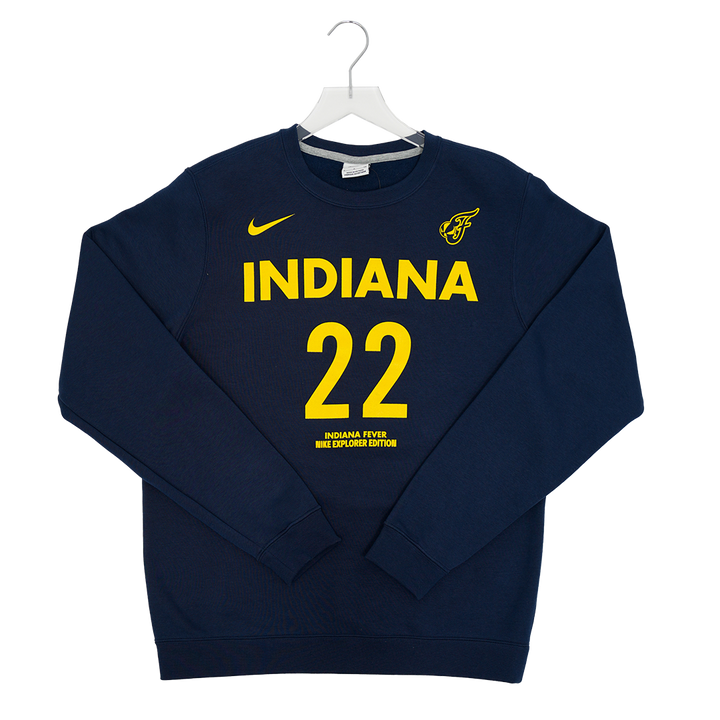 Adult Indiana Fever #22 Caitlin Clark Explorer Name and Number Crewneck Sweatshirt in Navy by Nike