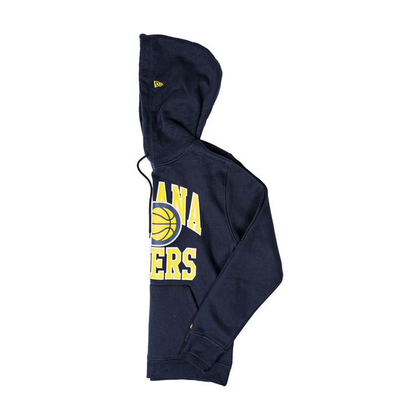 Adult Indiana Pacers 23-24' Tip-Off Hooded Sweatshirt in Navy by New Era - Left Side View