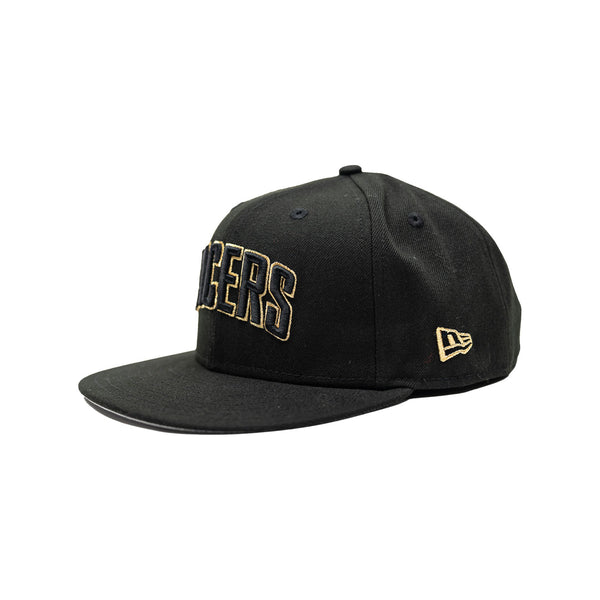Adult Indiana Pacers Wordmark Logo 9Fifty Hat in Black by New Era - Angled Left Side View