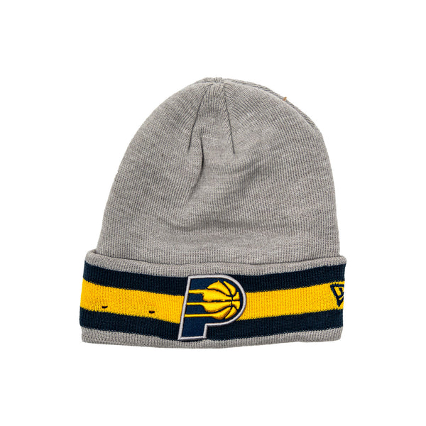 Adult Indiana Pacers Banded Stripe Knit Hat in Grey by New Era - Front View