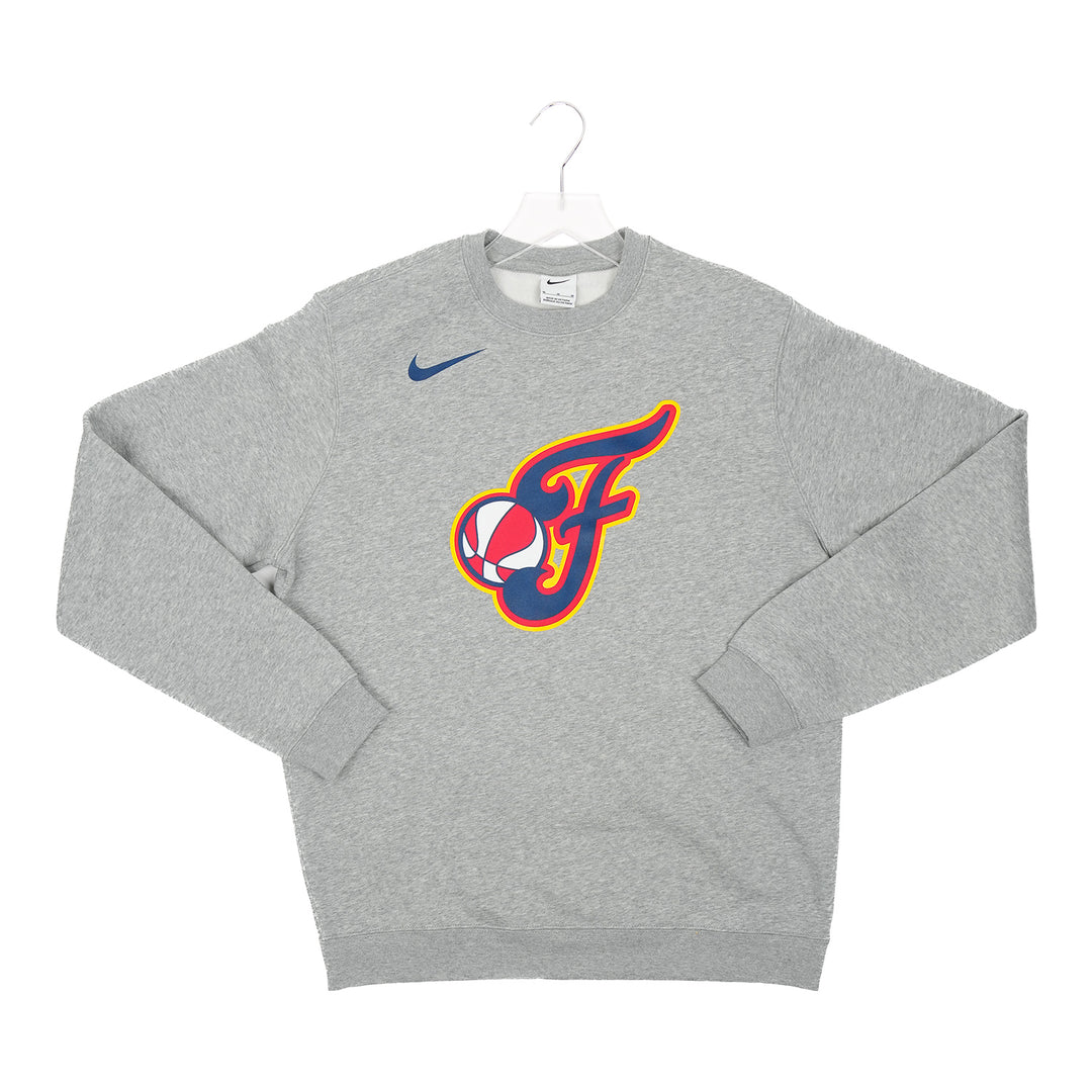 Adult Indiana Fever Secondary Logo Club Crewneck Sweatshirt in Grey by Nike - Front View