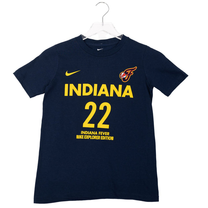 Youth Indiana Fever #22 Caitlin Clark Explorer Name and Number T-Shirt in Navy by Nike - Front View