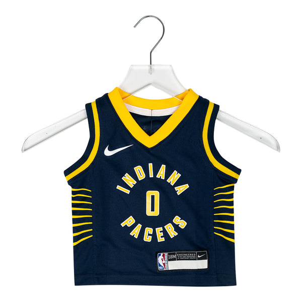 Infant Indiana Pacers Tyrese Haliburton Icon Jersey by Nike In Blue & Gold - Front View