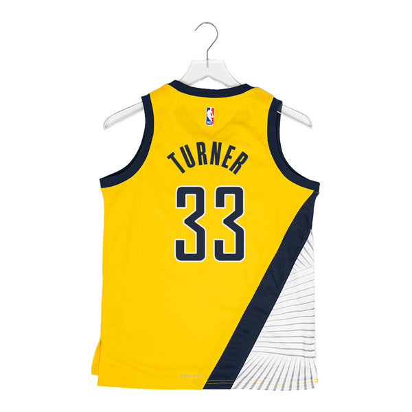 Youth Indiana Pacers #33 Turner Statement Edition Swingman Jersey by Jordan In Gold - Back View