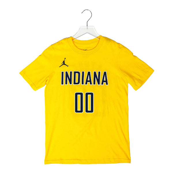 Youth Indiana Pacers #00 Bennedict Mathurin Statement Name and Number T-shirt by Jordan in Gold - Front View