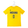 Youth Indiana Pacers #0 Tyrese Haliburton Statement Name and Number T-Shirt by Jordan in Gold - Front View
