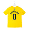 Youth Indiana Pacers #0 Tyrese Haliburton Statement Name and Number T-Shirt by Jordan in Gold - Back View