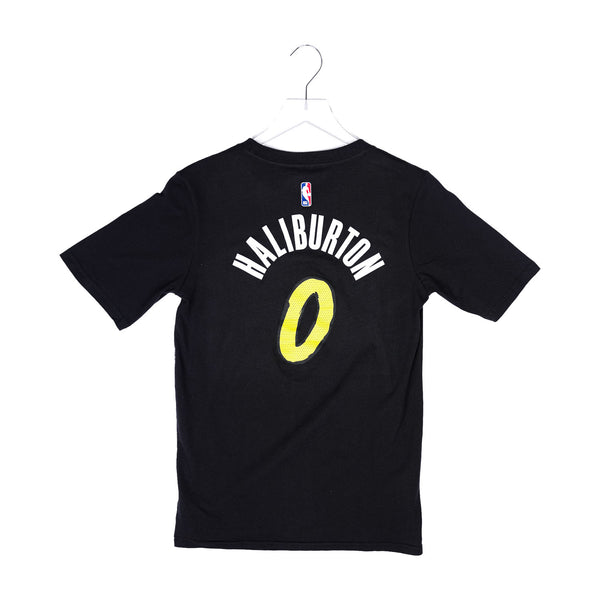 Youth Indiana Pacers #0 Tyrese Haliburton 23-24' CITY EDITION Name and Number T-shirt by Nike In Black - Back View