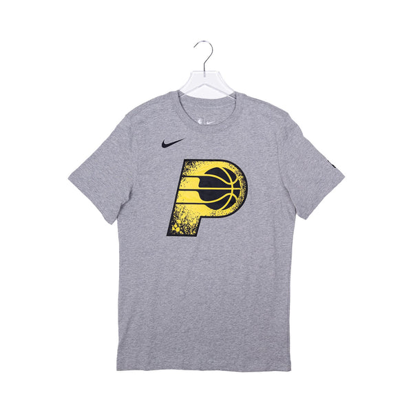 Adult Indiana Pacers 23-24' CITY EDITION Short Sleeve Essential Logo T-shirt in Grey by Nike - Front View