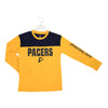 Youth Indiana Pacers Unbeaten Run Long Sleeve T-shirt in Navy & Gold by Nike - Front View With Left Sleeve Shown
