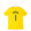Youth Indiana Pacers #1 Obi Toppin Statement Name and Number T-shirt by Jordan in Gold - Back View