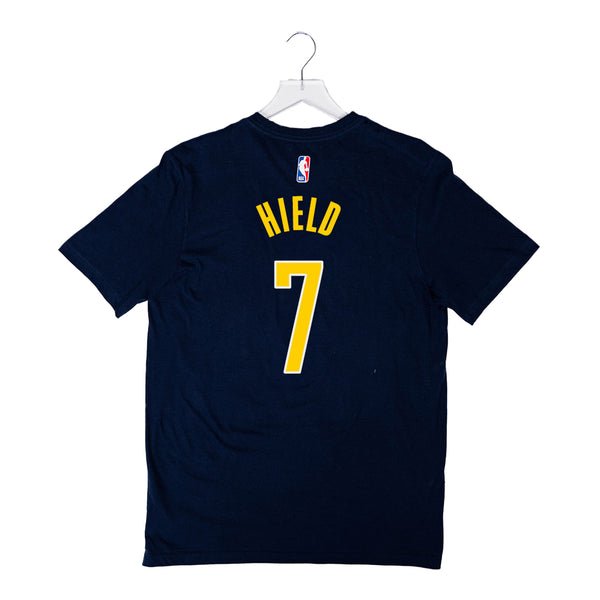 Adult Indiana Pacers #7 Buddy Hield Icon Name and Number T-shirt by Nike In Navy - Back View