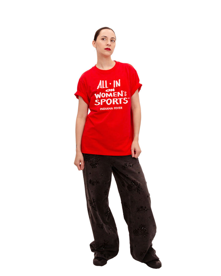 Adult Indiana Fever ALL-IN ON WOMEN'S SPORTS T-Shirt in Red by 9 COMMONS