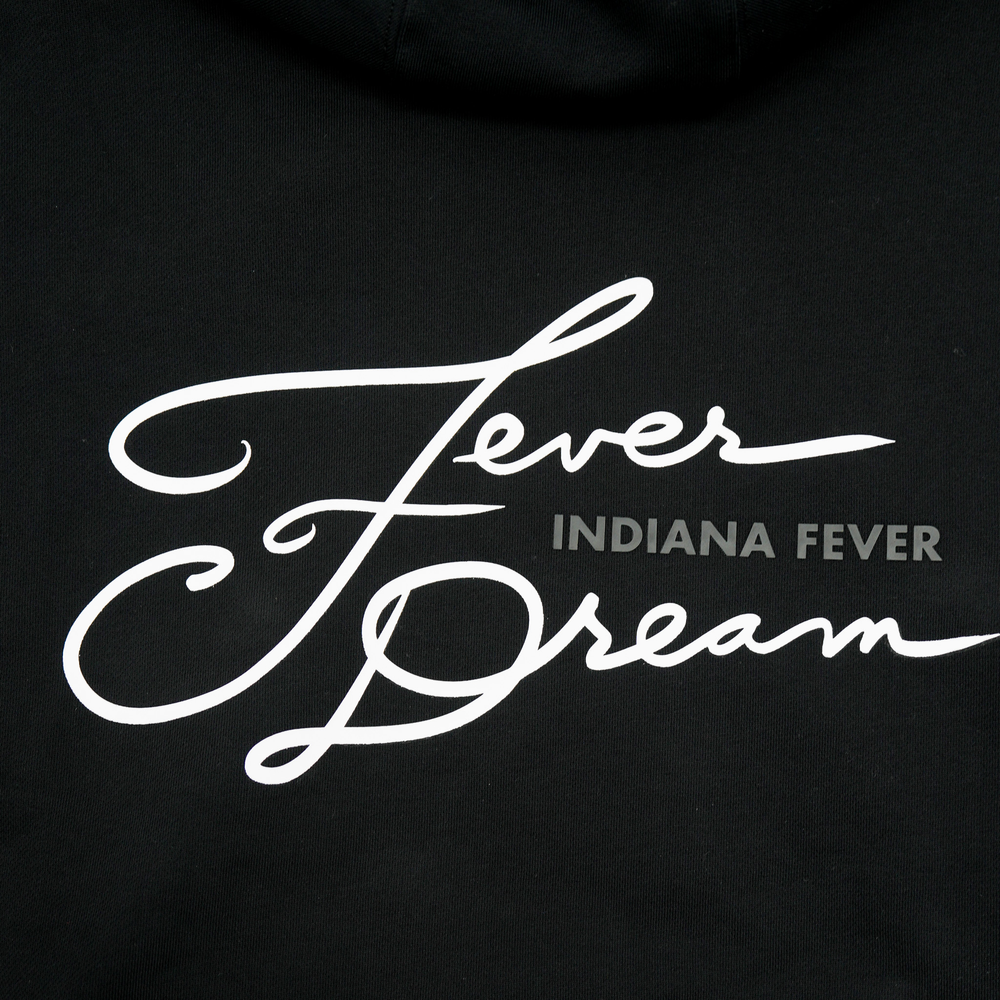 Black sweatshirt with 'Indiana Fever' text in white cursive and print