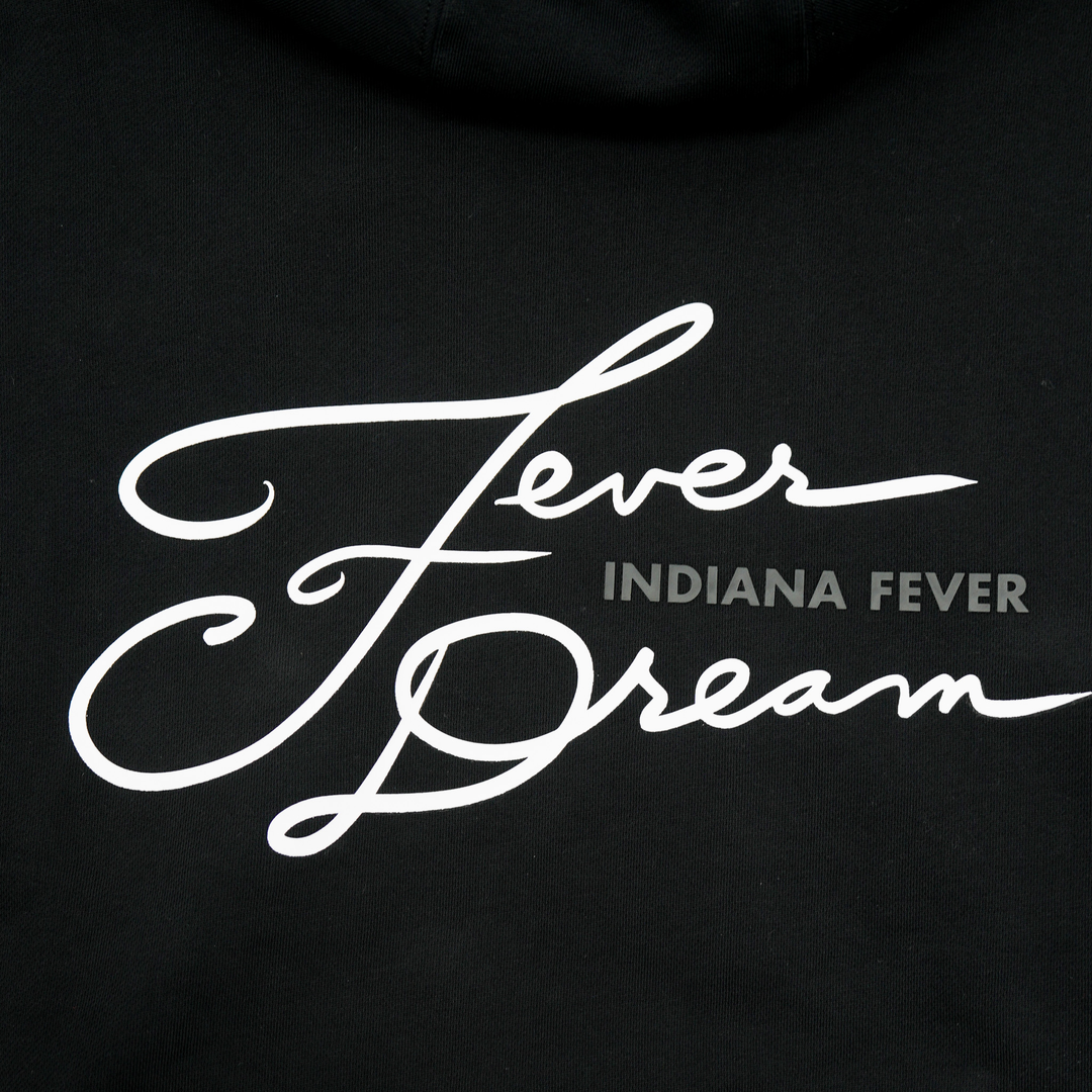 Black sweatshirt with 'Indiana Fever' text in white cursive and print