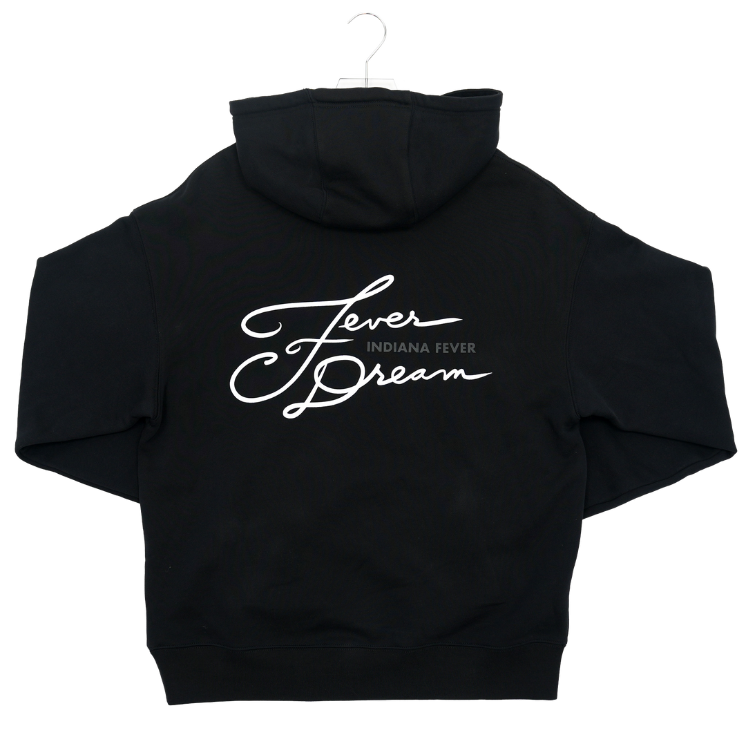 Black hoodie with 'Indiana Fever' text on a white background
