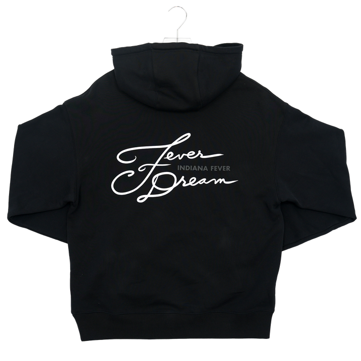 Black hoodie with 'Indiana Fever' text on a white background