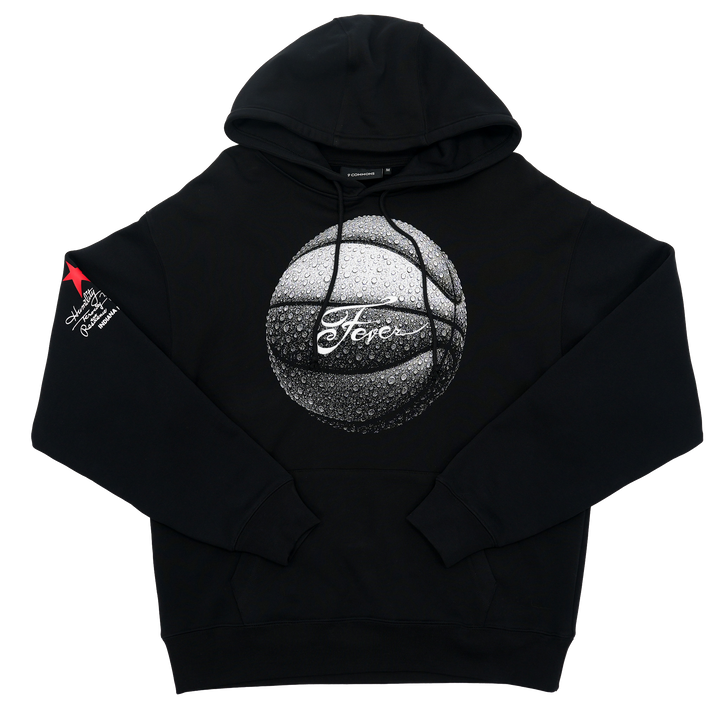 Black hoodie with basketball graphic and 'Fever' text on a white background