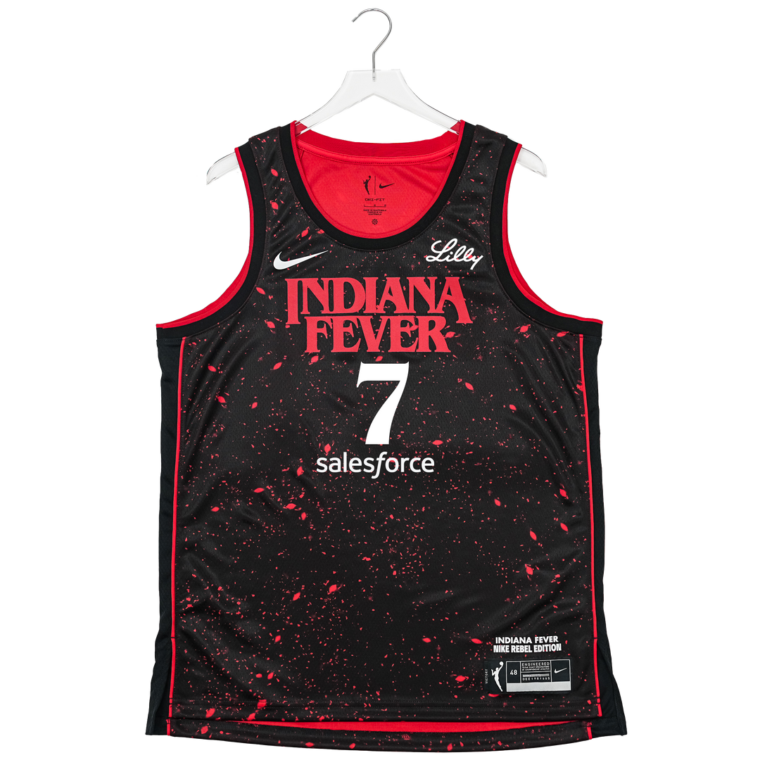 Adult Indiana Fever #7 Aliyah Boston Stranger Things Rebel Swingman Jersey in Black by Nike