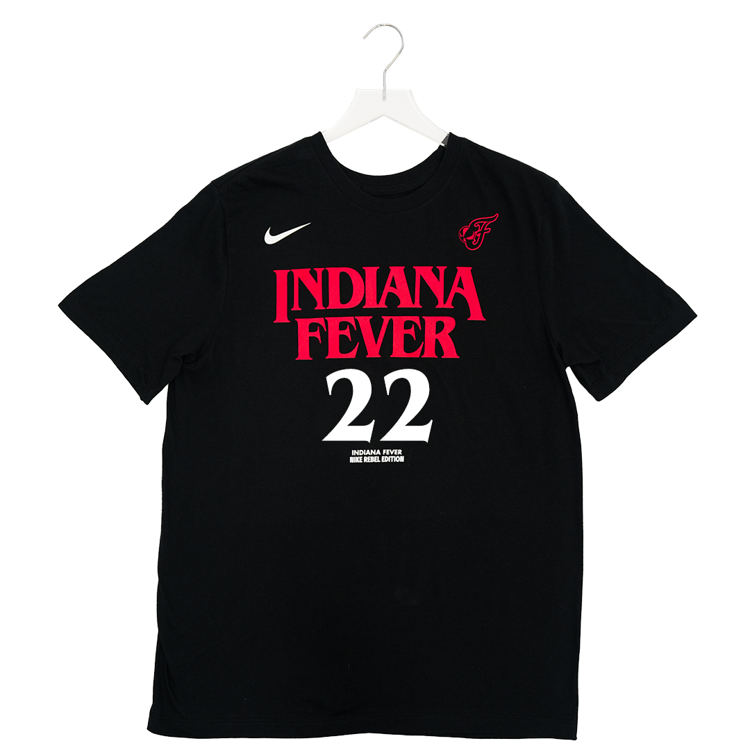 Adult Indiana Fever #22 Caitlin Clark Stranger Things Rebel Name and Number T-shirt in Black by Nike