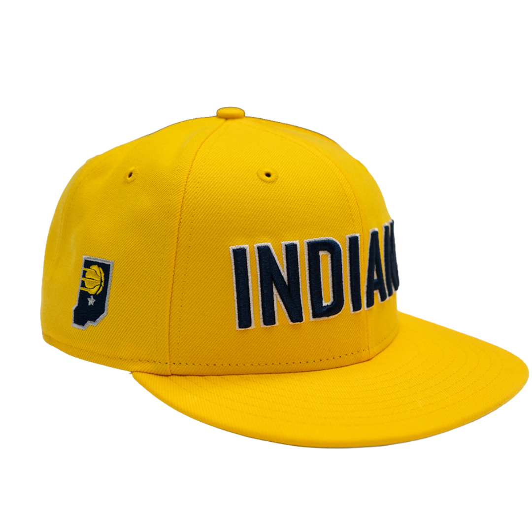 Adult Indiana Pacers Wordmark 9FIFTY Hat in Gold by New Era