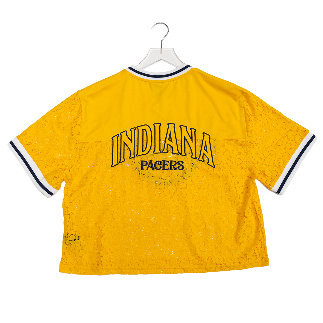 Women's Indiana Pacers Boxy Lace Short-Sleeve Fashion Top in Gold by Wild Collective