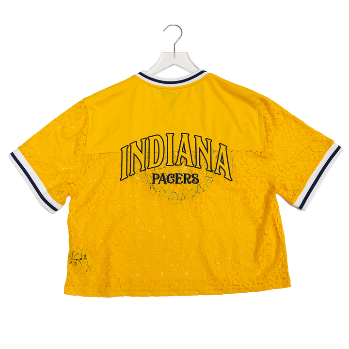 Women's Indiana Pacers Boxy Lace Short-Sleeve Fashion Top in Gold by Wild Collective