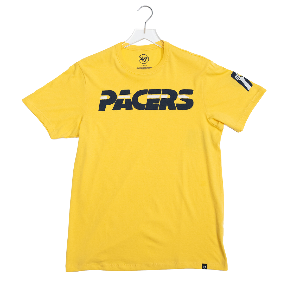 Adult Indiana Pacers Hardwood Classics Wordmark Franklin Fieldhouse T-shirt in Gold by 47