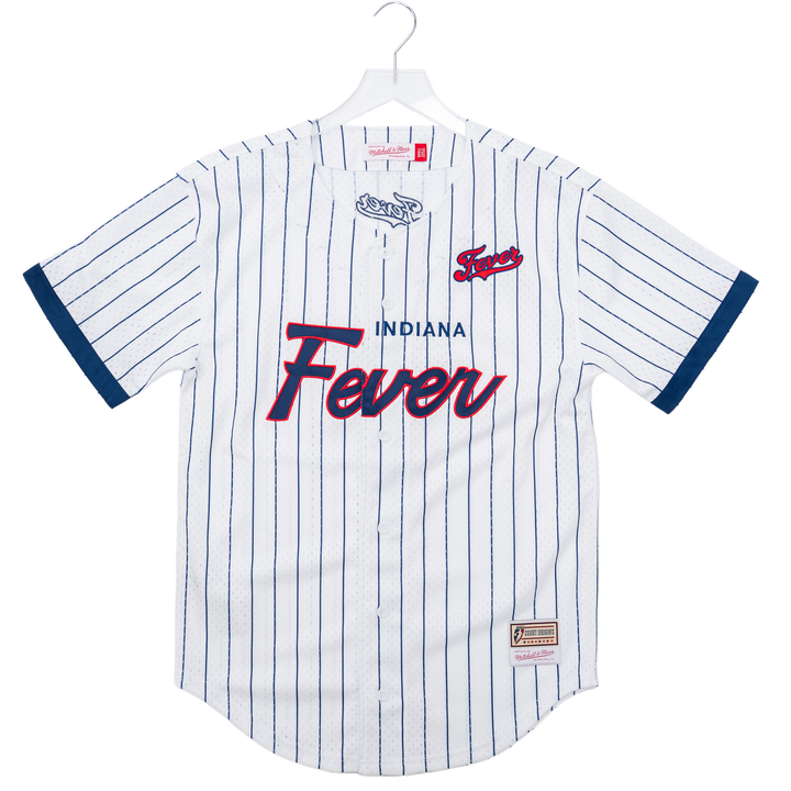 Adult Indiana Fever Head Coach Striped Baseball Jersey in White by Mitchell & Ness
